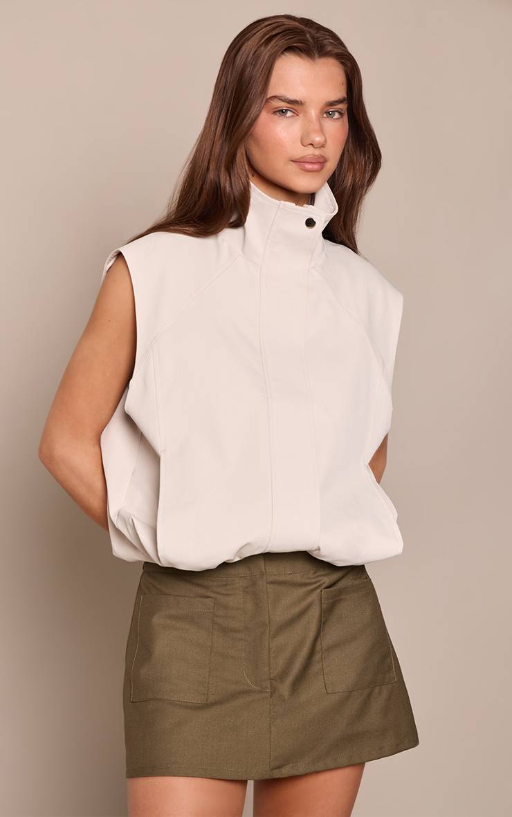 Kaki Jupe-short Tailleur Détail Poches Carrées En Tissu Tissé
