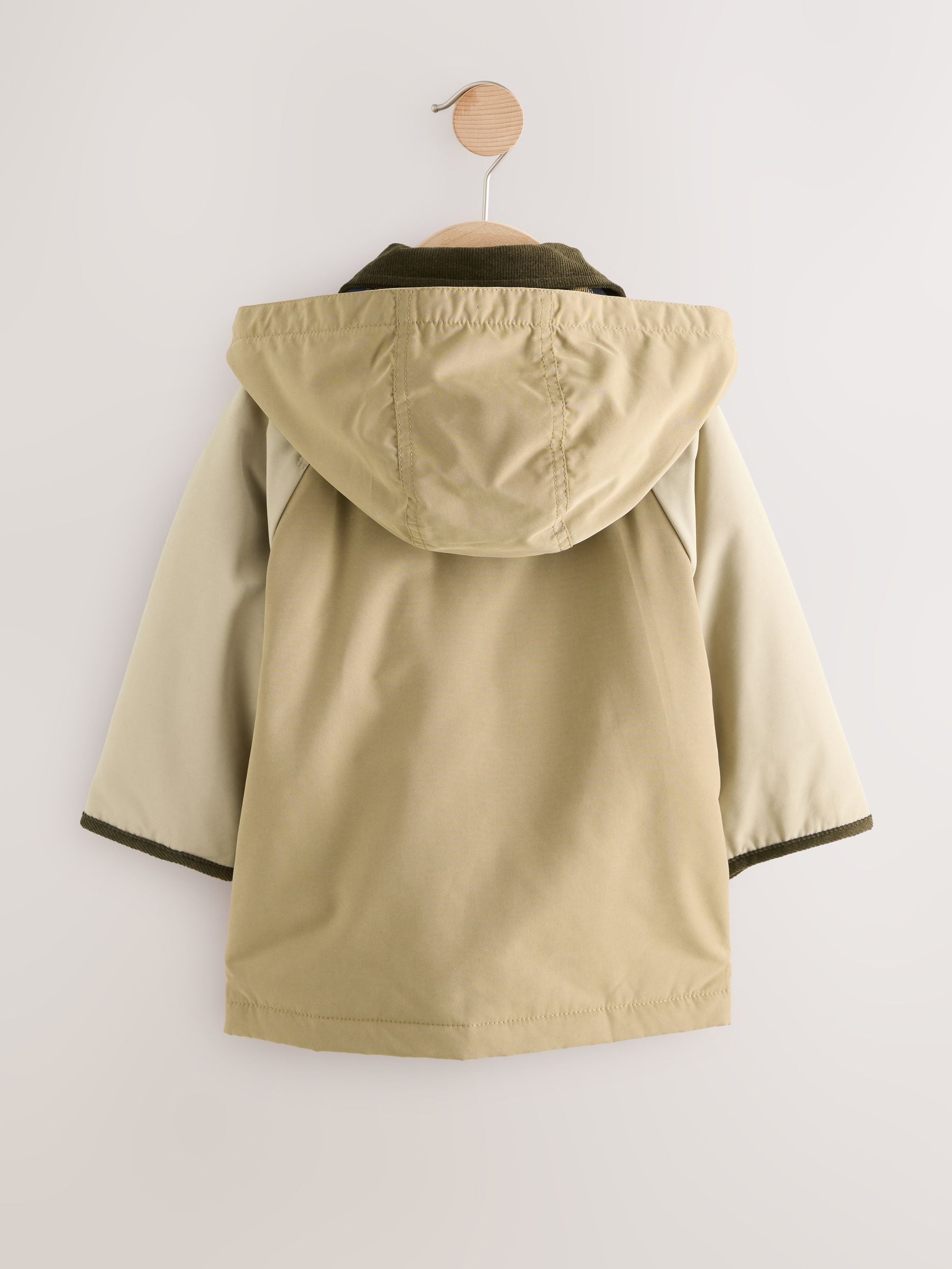 Naturel bruin - Regenbestendige jas met capuchon en corduroy kraag (3mnd -7jr)