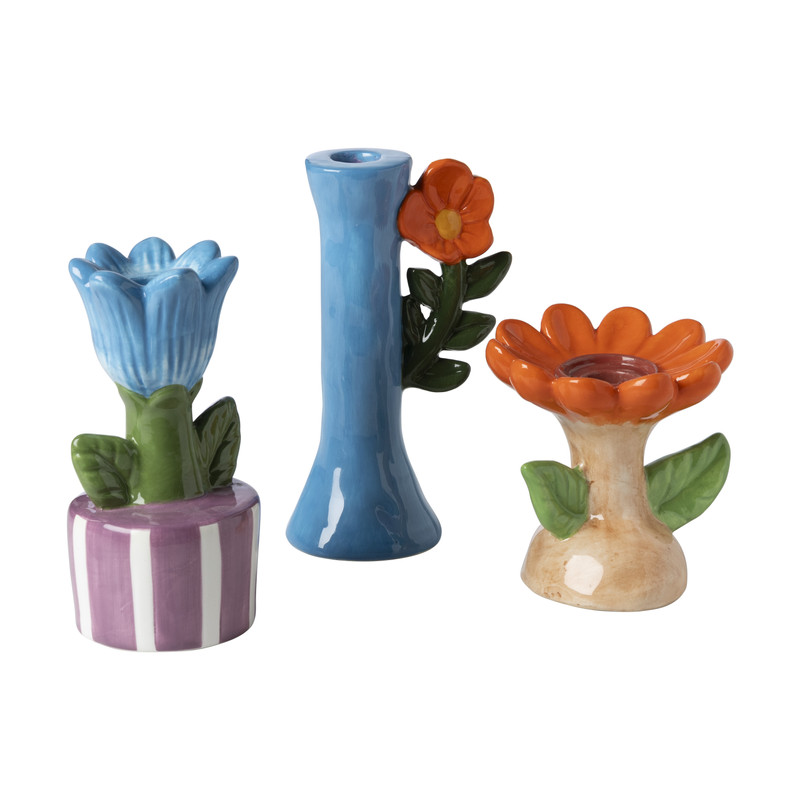 Kandelaar bloem - blauw/paars - ø8.8x17.4 cm