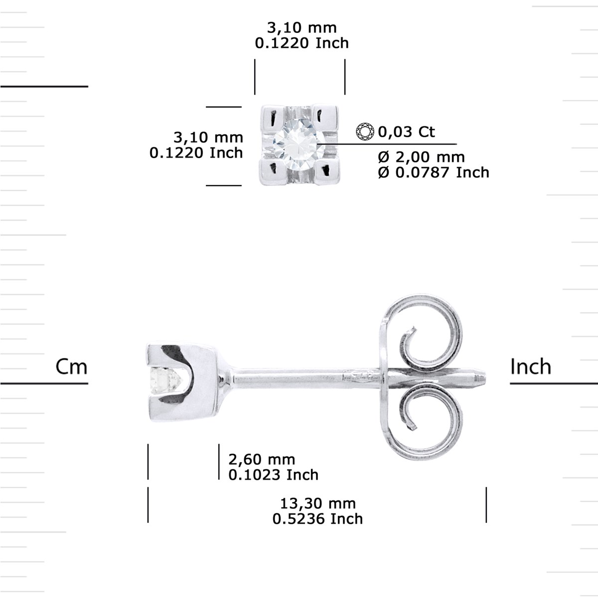 Clous d'Oreilles Diamant 0,060 Cts Or Blanc