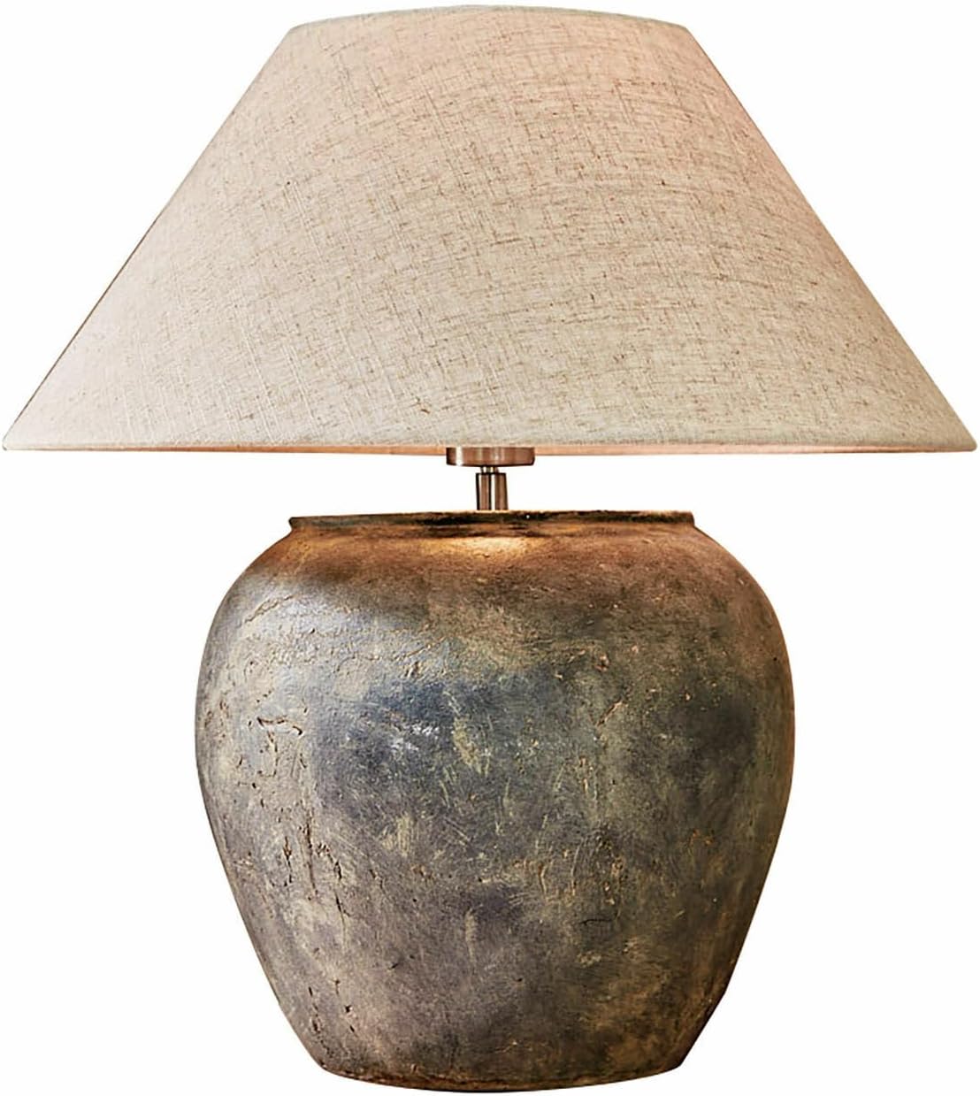 LOBERON Tischlampe Shiva, Keramik, Eisen, Leinen, H/Ø ca. 36/30 cm, antikbraun/creme