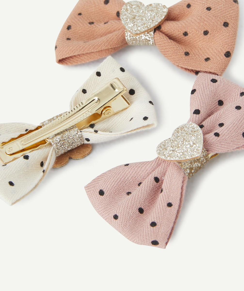 LOT DE 3 BARRETTES NOEUDS FILLE À POIS AVEC COEURS PAILLETÉS