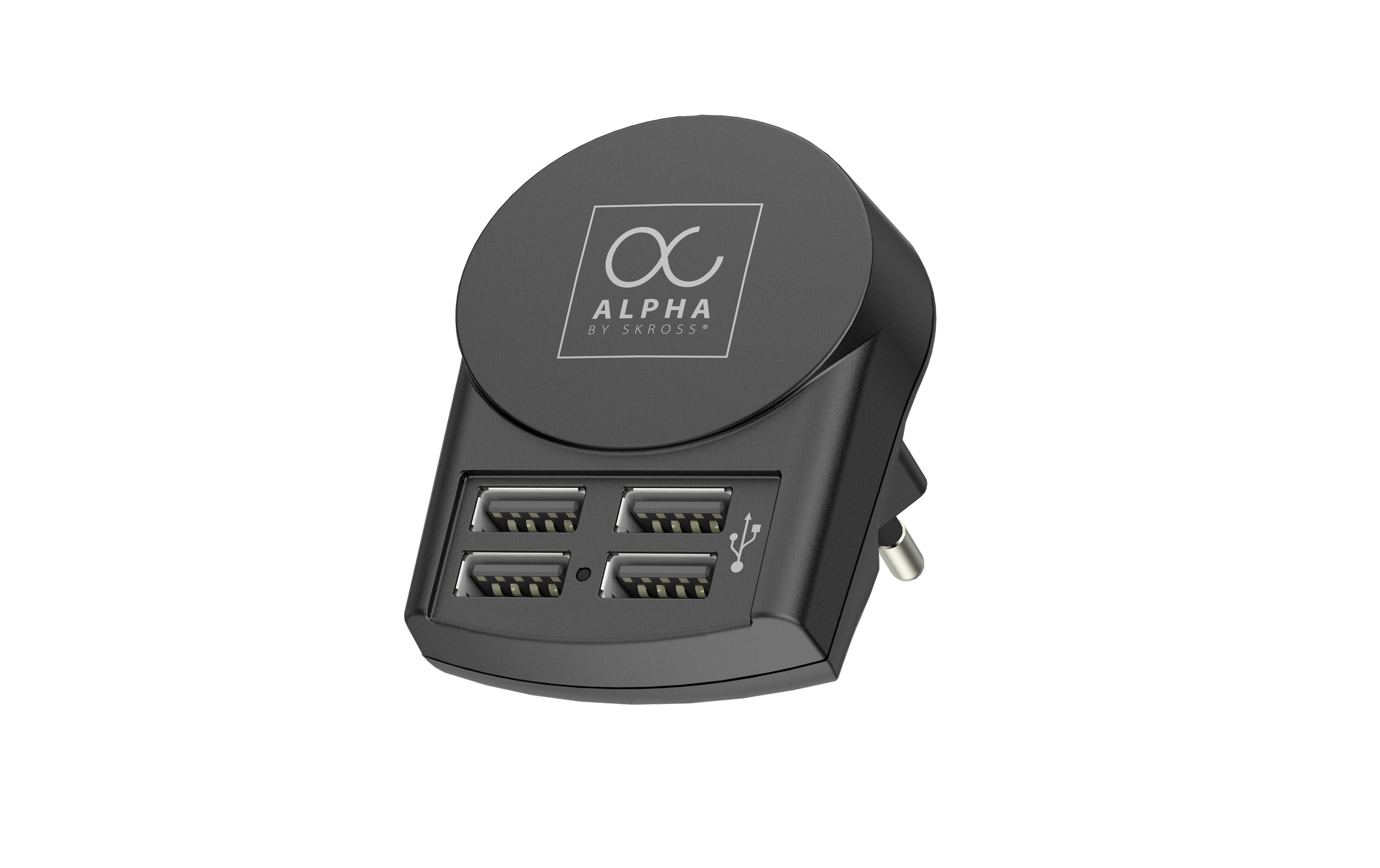 Reiseadapter Alpha 4 x USB-APremium-Weltreiseadapter für 2- und 3-polige Geräte