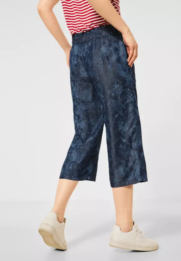 Loose Fit Denim-Culotte - blue snake laser print