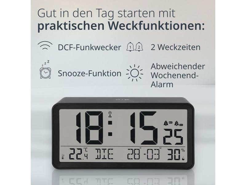 ADE Tischuhr Schwarz Wecker mit digitaler Anzeige