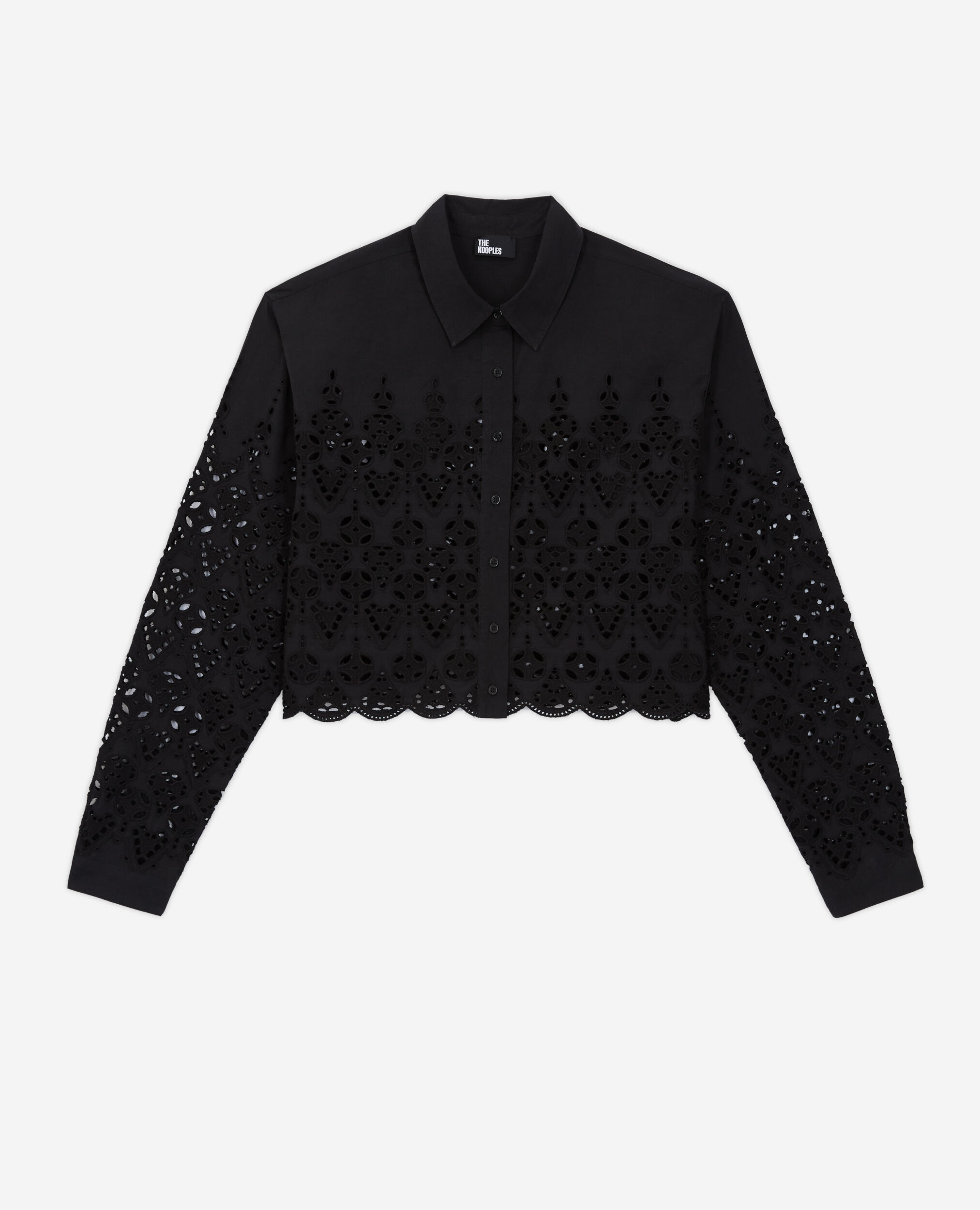 Chemise courte noire avec broderie Anglaise