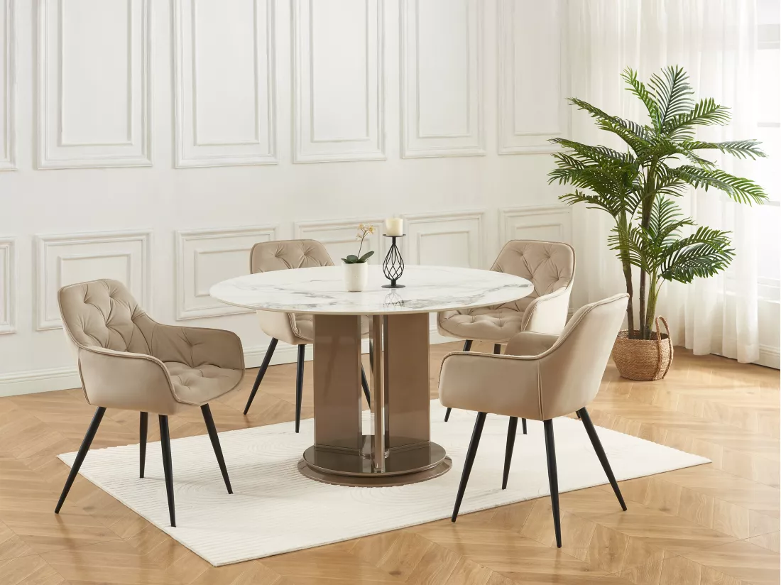 Lot de 2 chaises avec accoudoirs en velours et métal noir - Beige - MOBELIA de Pascal Morabito