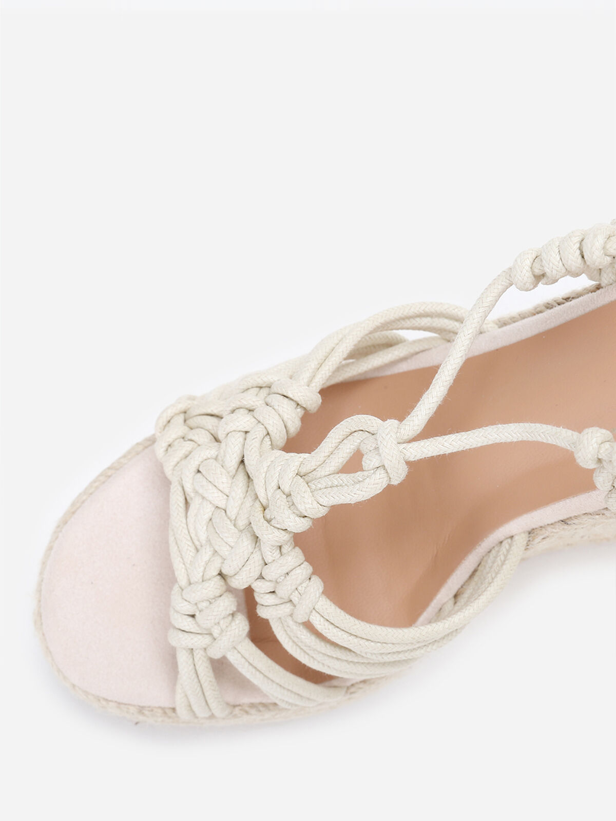 Sandales compensées à fines brides nouées- Beige clair