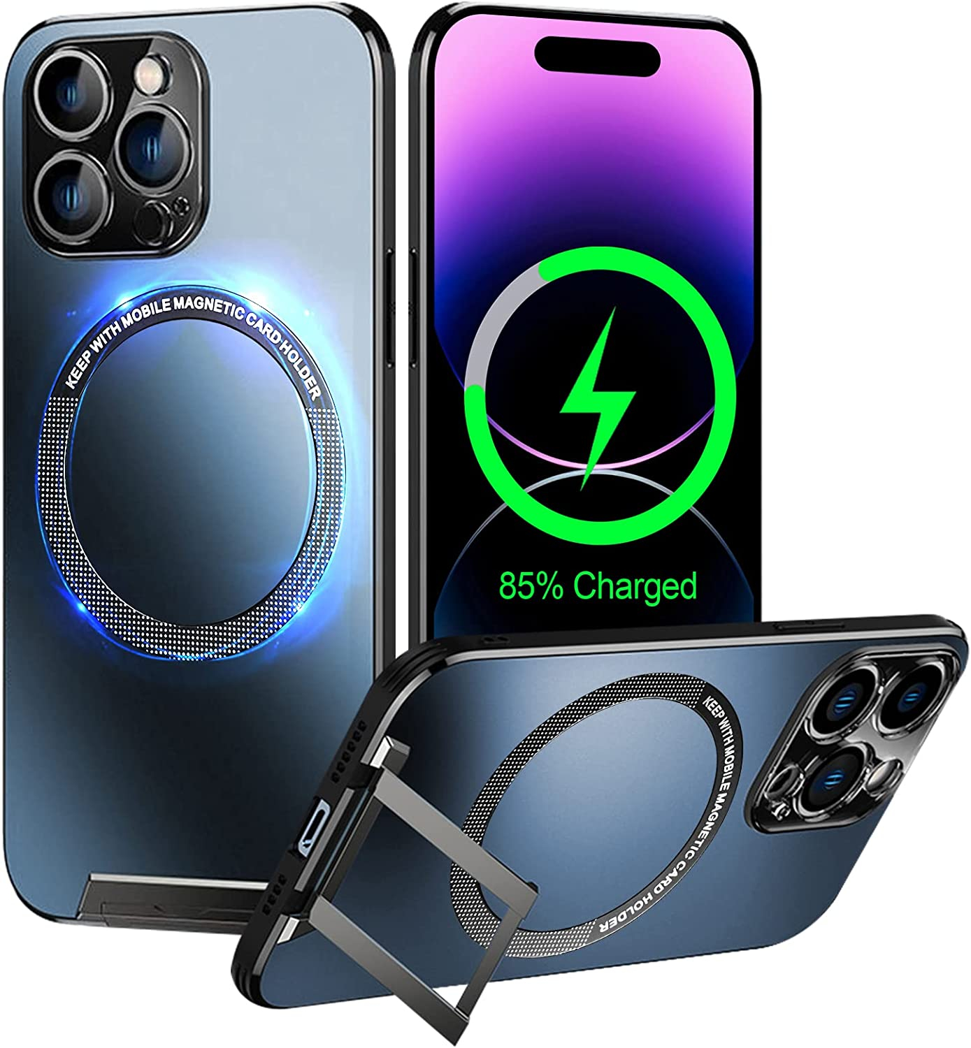 iPhone 14 MagSafe Hybrid Hülle mit TPU Bumper   Kickstand - Blau