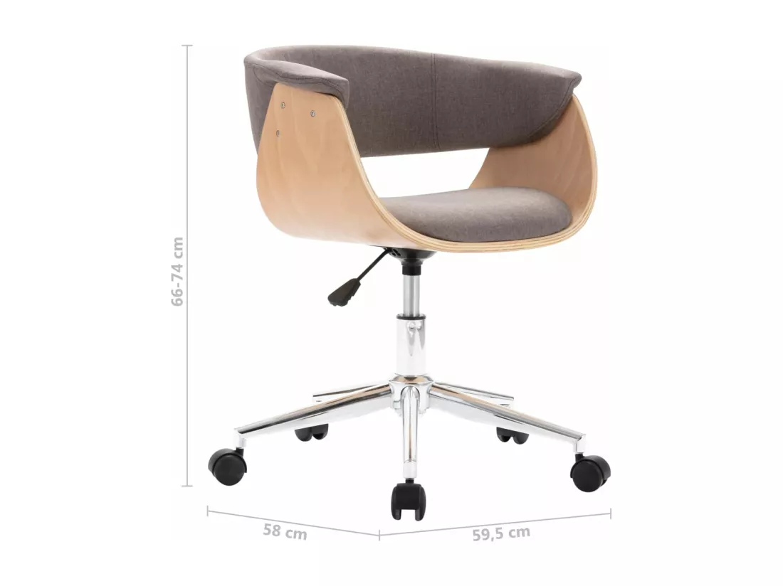 Chaise pivotante de bureau Taupe Bois courbé et tissu