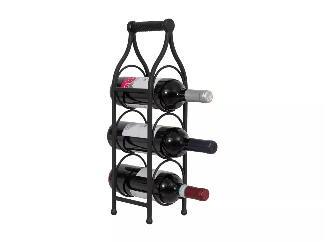 BISCOTTINI Porte-Bouteilles - Fer Forgé Finition Noir Antique - Idéal pour la Décoration du Salon ou de la Cuisine - Casier à Vin - 13 x 14 x 46 cm - Support pour 3 Bouteilles de Vin