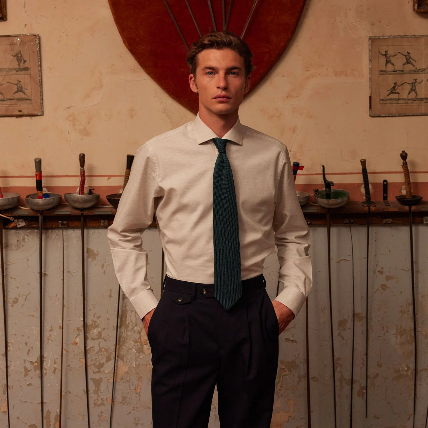 Forest green silk grenadine tie
