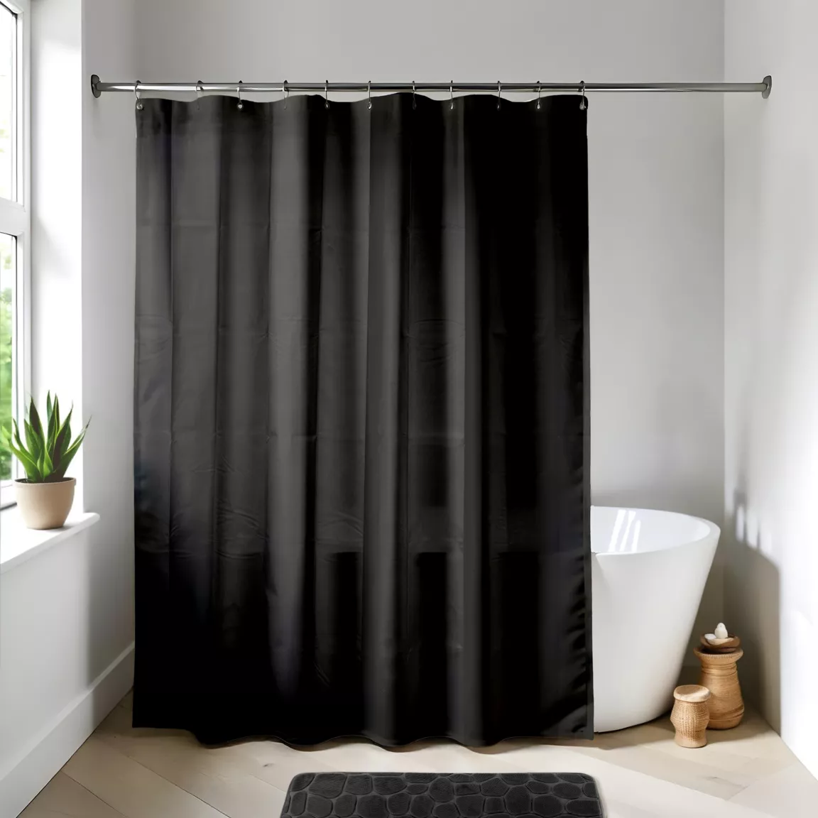 Rideau de douche à anneaux (180 x 200 cm) Uni Noir