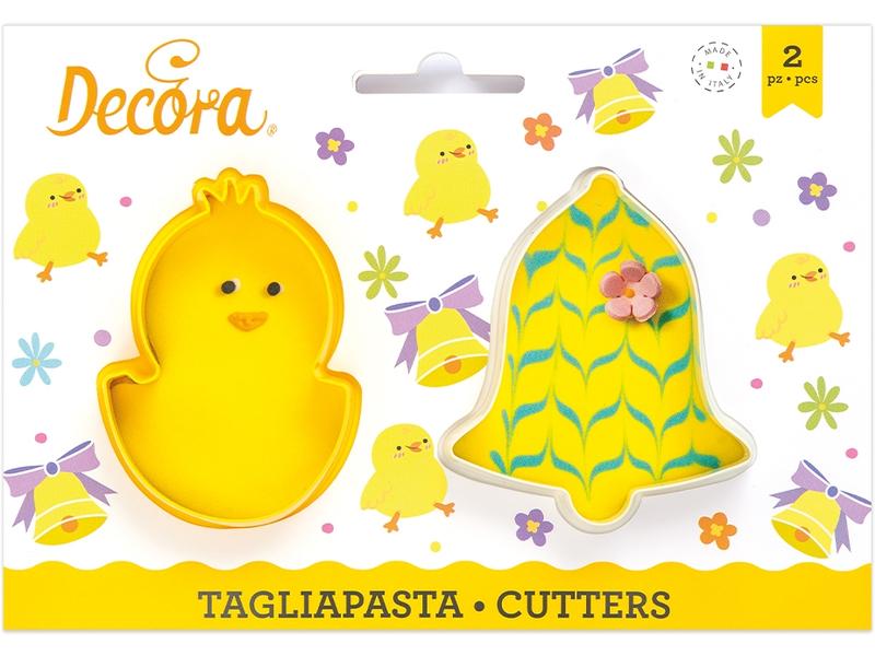 Decora Guetzli-Ausstecher 2 Stück, Küken und Glocke Ausstechformen-Set mit Ostermotiven