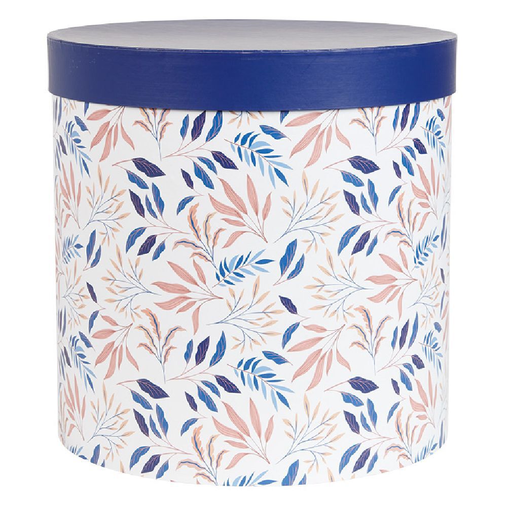 Boîte rangement ronde déco empilable motif fleuri bleu et blanc x3