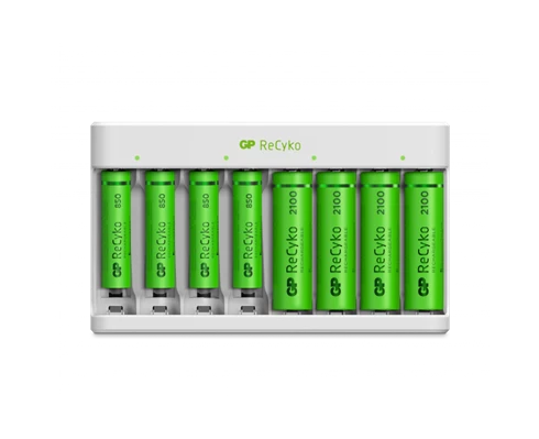 GP ReCyko Charger (USB) E811, 8-laddkanaler NiMH, 4 x AA 2100mAh   4 x AAA 850mAh NiMH-batterier