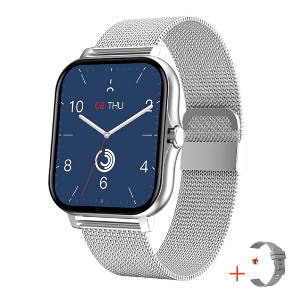 TPFNet Smart Watch / Fitness Tracker IP67 - Milanaise Armband + Silikon Armband - Android & IOS - Silber
