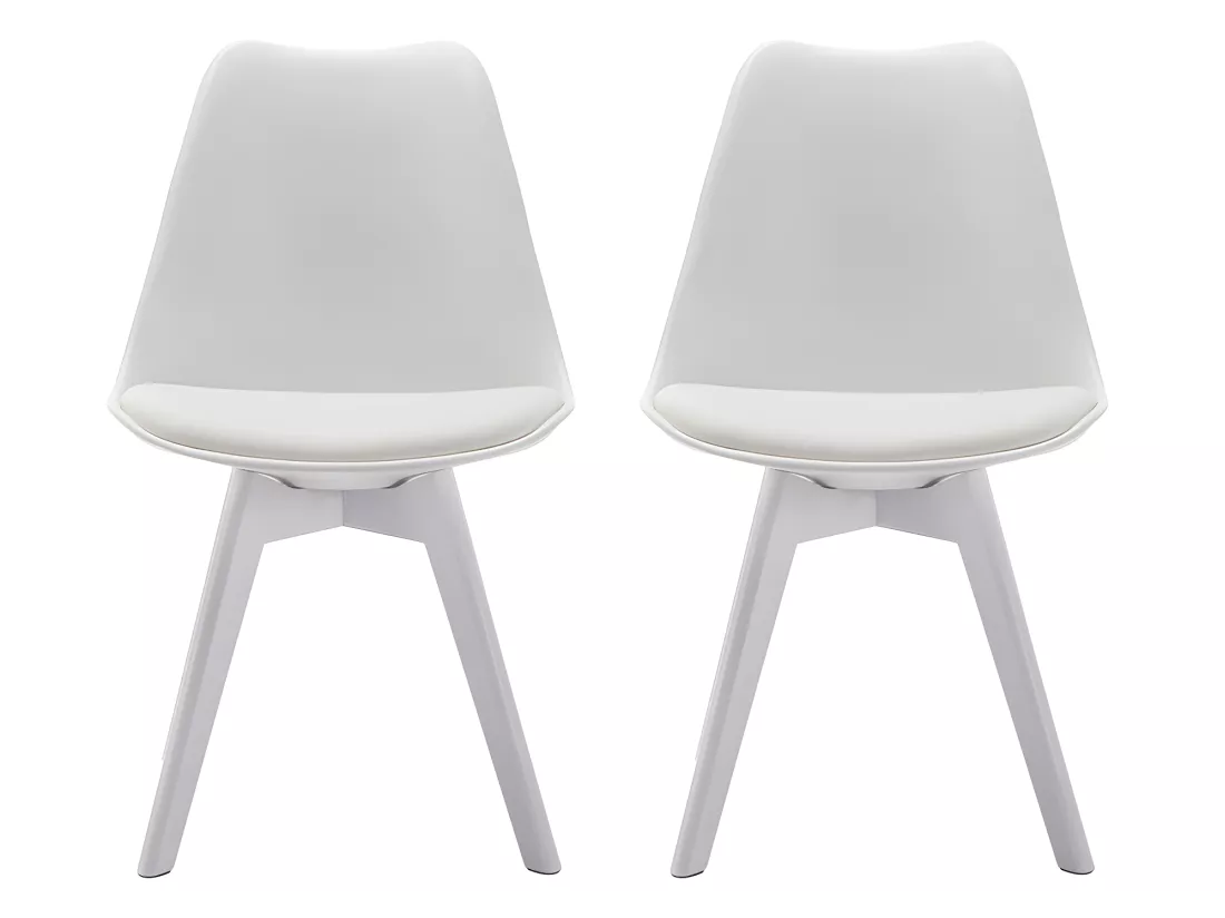 Lot de 2 chaises JODY - Polypropylène et Hêtre - Blanc pieds Blanc