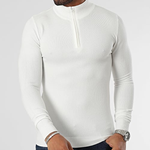 Pull Col Montant Zippé Blanc