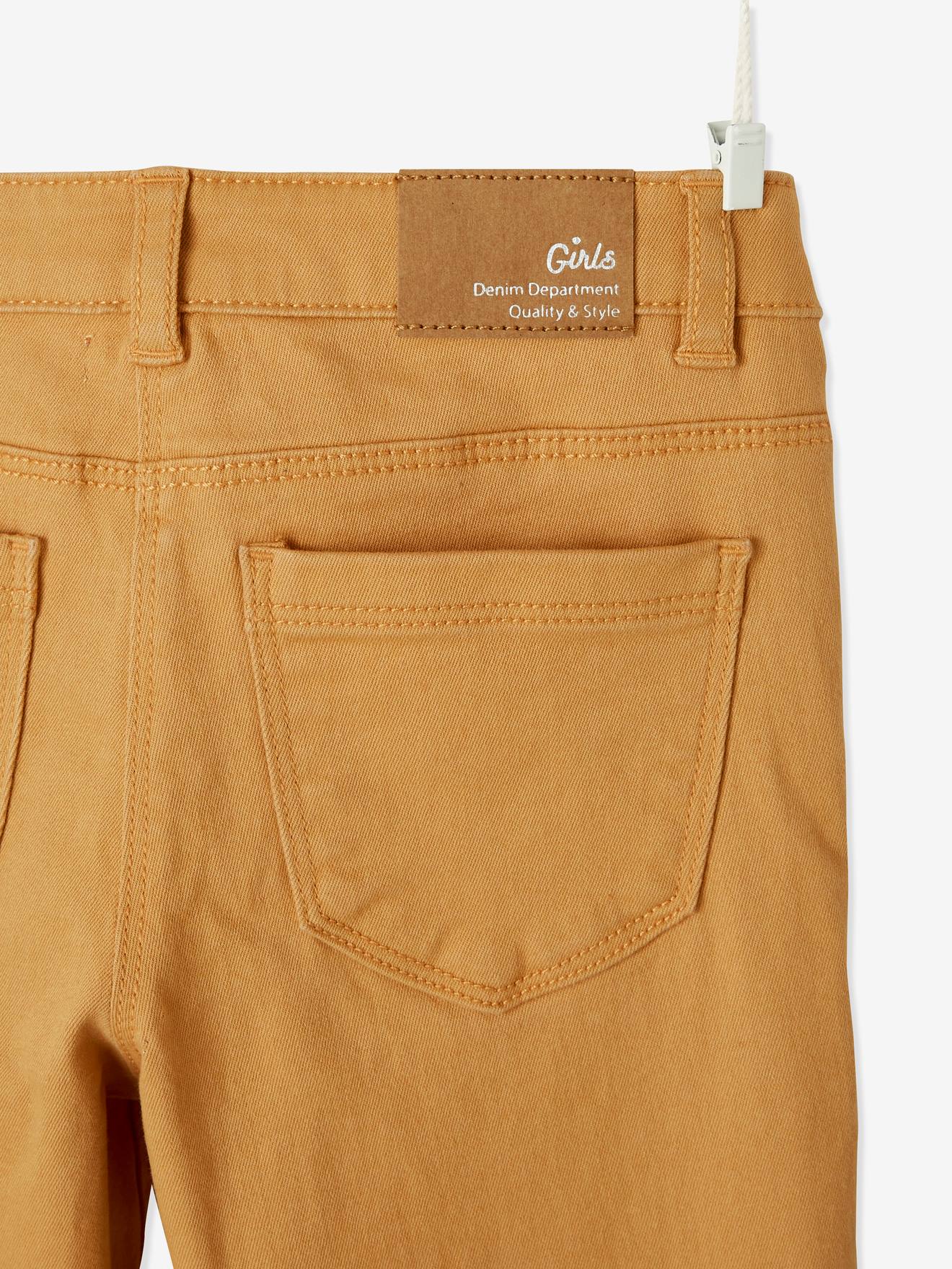Calças Morphologik slim fit para meninas, quadris largos, modelo STONG, cor marrom claro lisa.