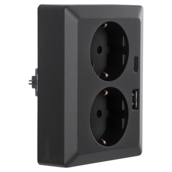 GAMMA Denali Dubbel Geaard Stopcontact met USB A+C Mat Zwart