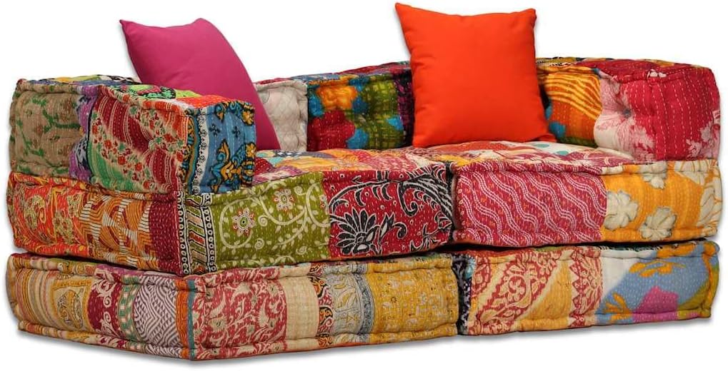 vidaXL Pouf 2-Sitzer Modular Patchwork Stoff Sitzpouf Sofa Sessel Lounge