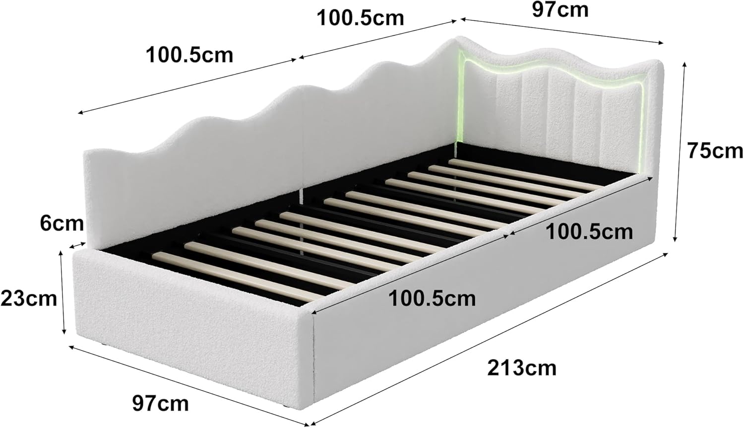 Kinderbett Polsterbett 90x200cm,Bett mit Stauraum Kinderbett Mädchen Einzelbett mit Led Bettgestell mit Lattenrost Jugendbetten mit Kopfteil Stauraumbett,teddysamt,ohne Matratze (Weiß-B, 90x200cm)