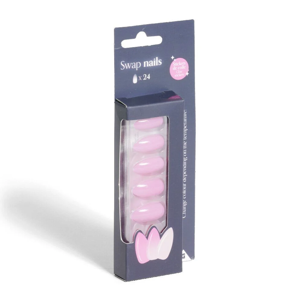 Lot de 24 faux ongles caméléon avec stickers de colle plastique rouge