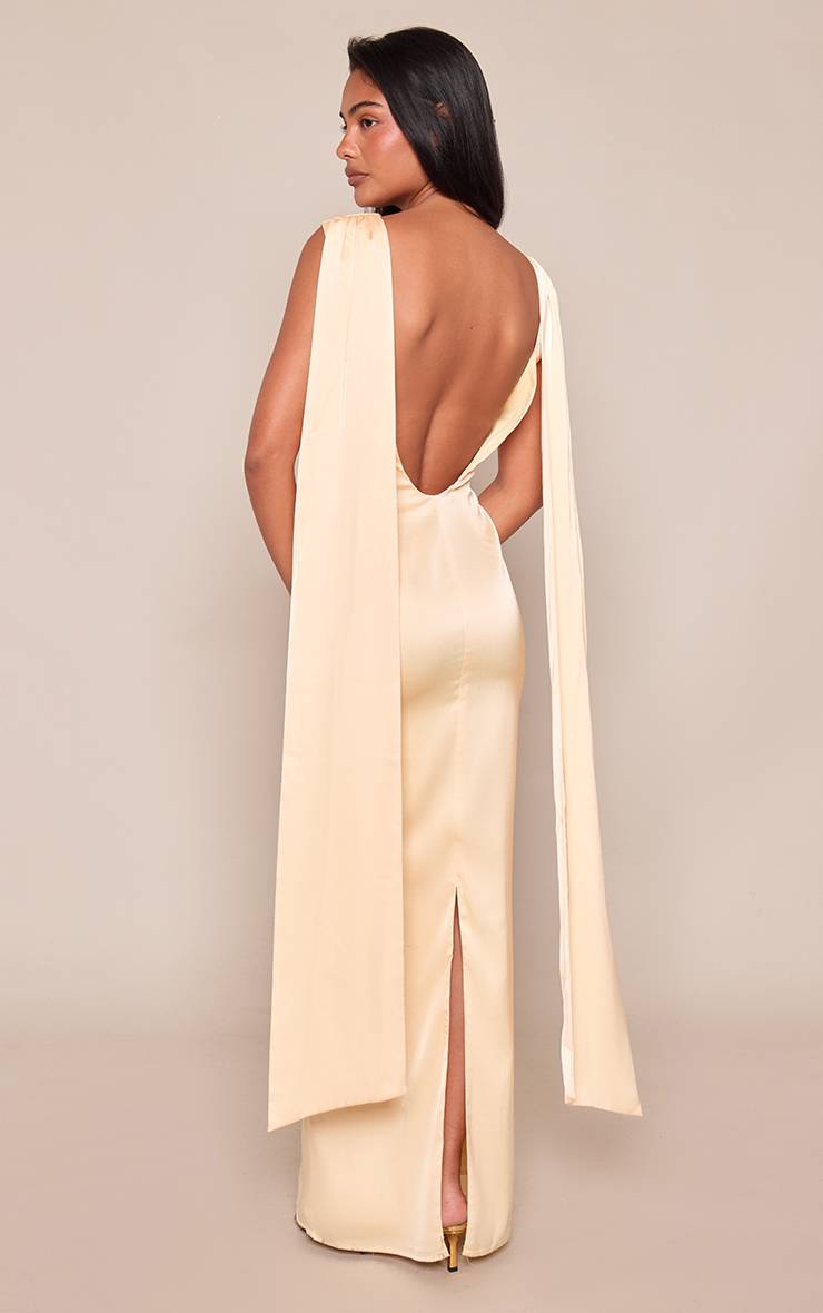 Citron Robe Longue Drapée Dos Nu En Satin Sans Manches