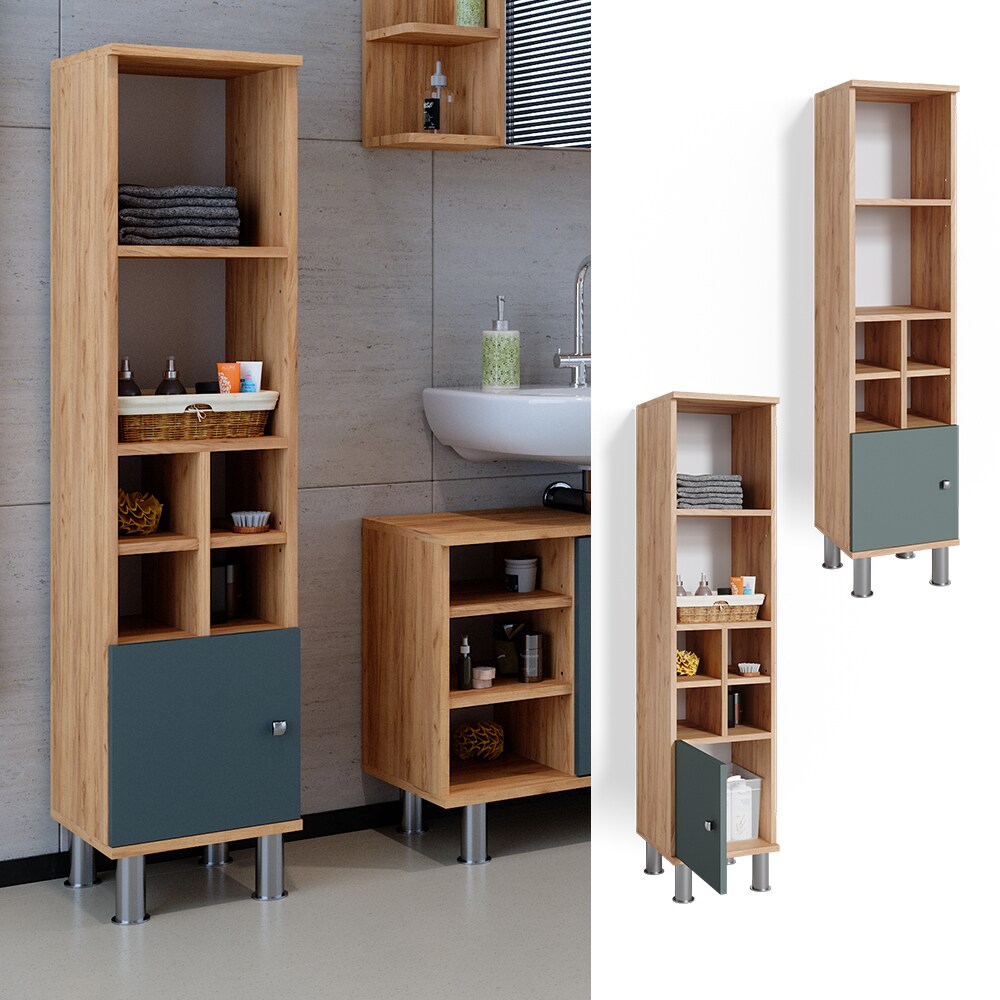 Vicco Midischrank Hochschrank Badschrank Fynn Eiche Grün kleine Tür Badmöbel