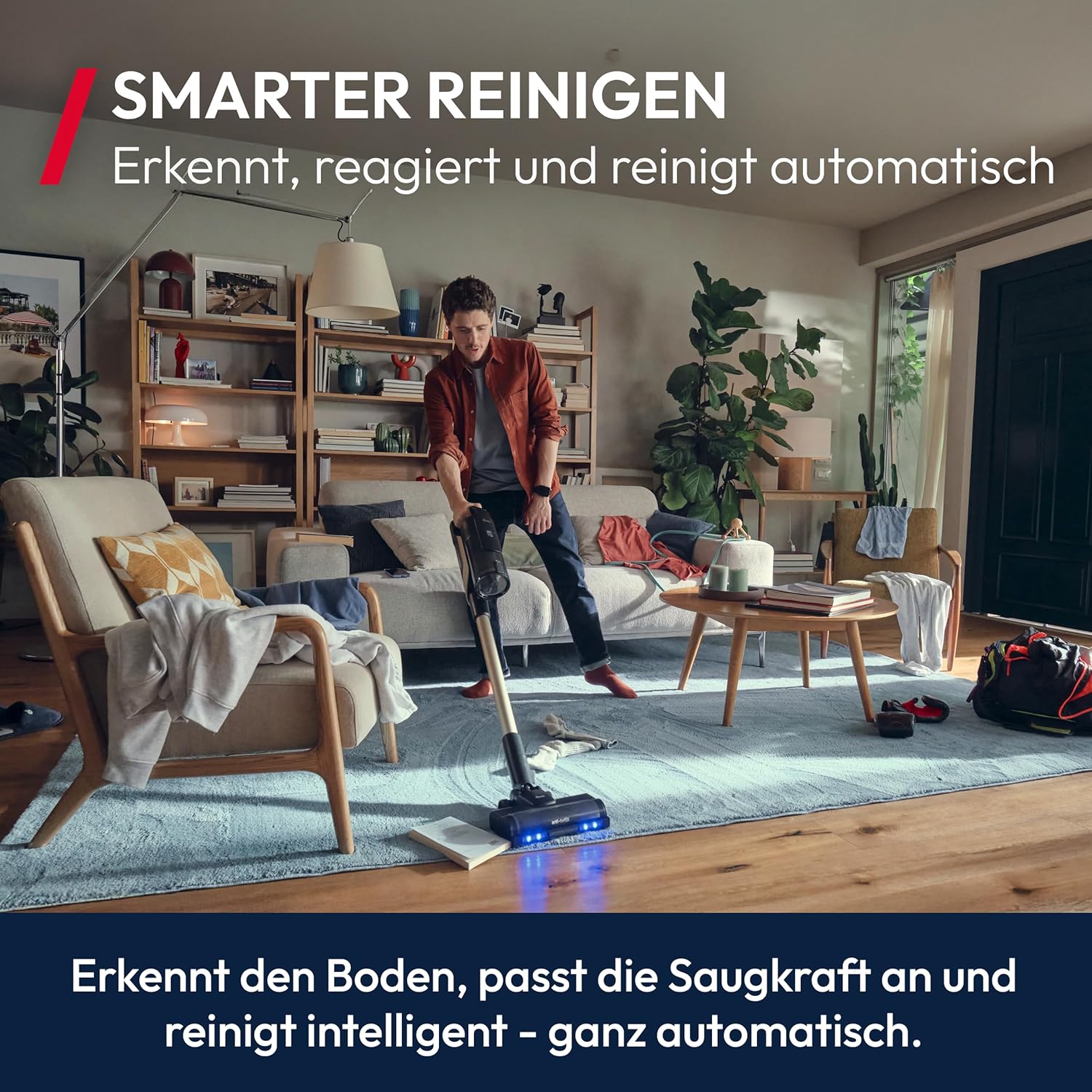 Hoover HF6 Akkustaubsauger mit Bodensensor, Dual Way Clean, bis zu 100Min Laufzeit, Anti-Twist Bürstenrolle, Doppelte Kantenreinigung, QuickPark, tragbar, 660 W [HF610H]