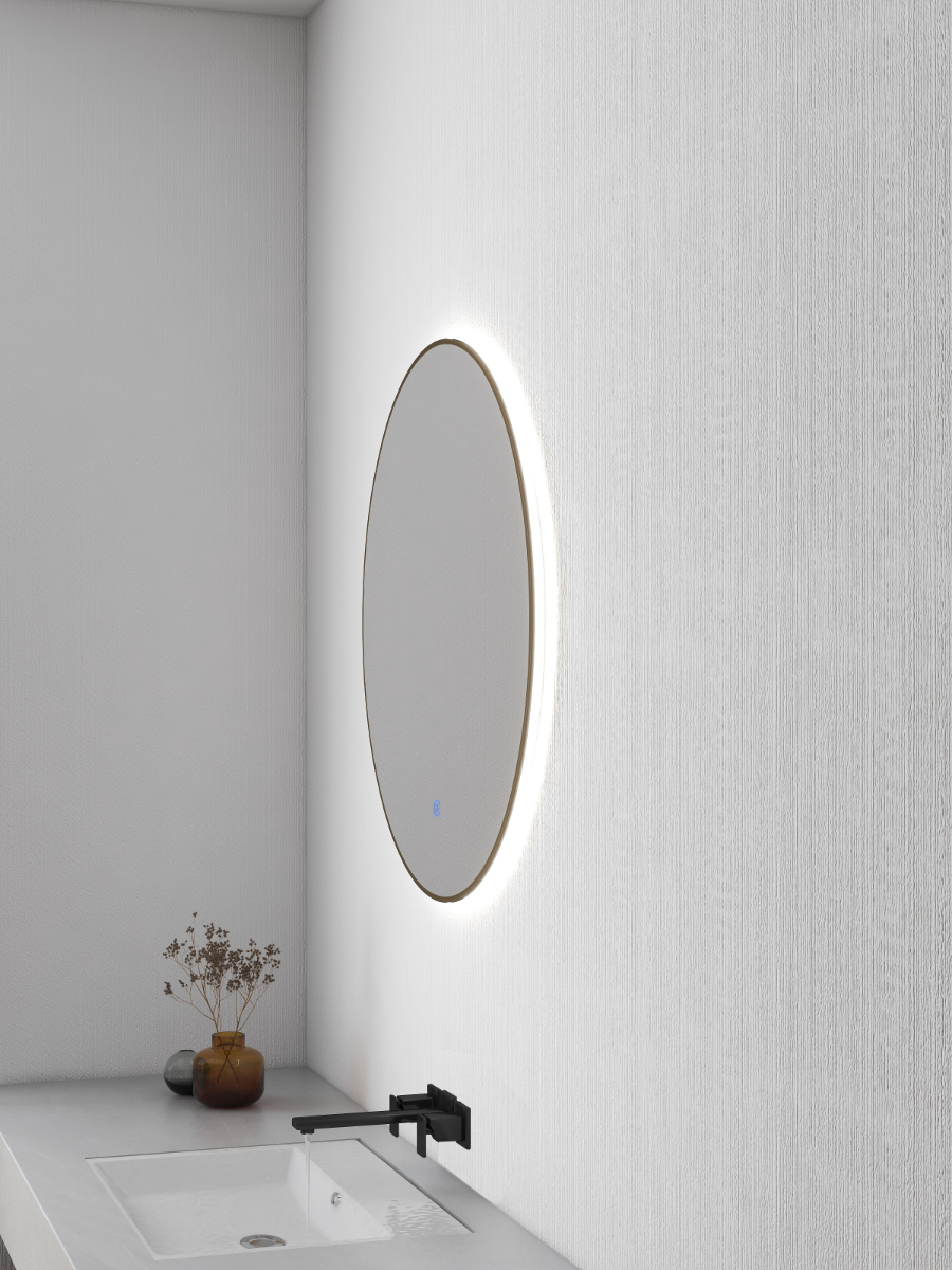 Mueller Novi ronde spiegel met LED verlichting 80cm messing geborsteld