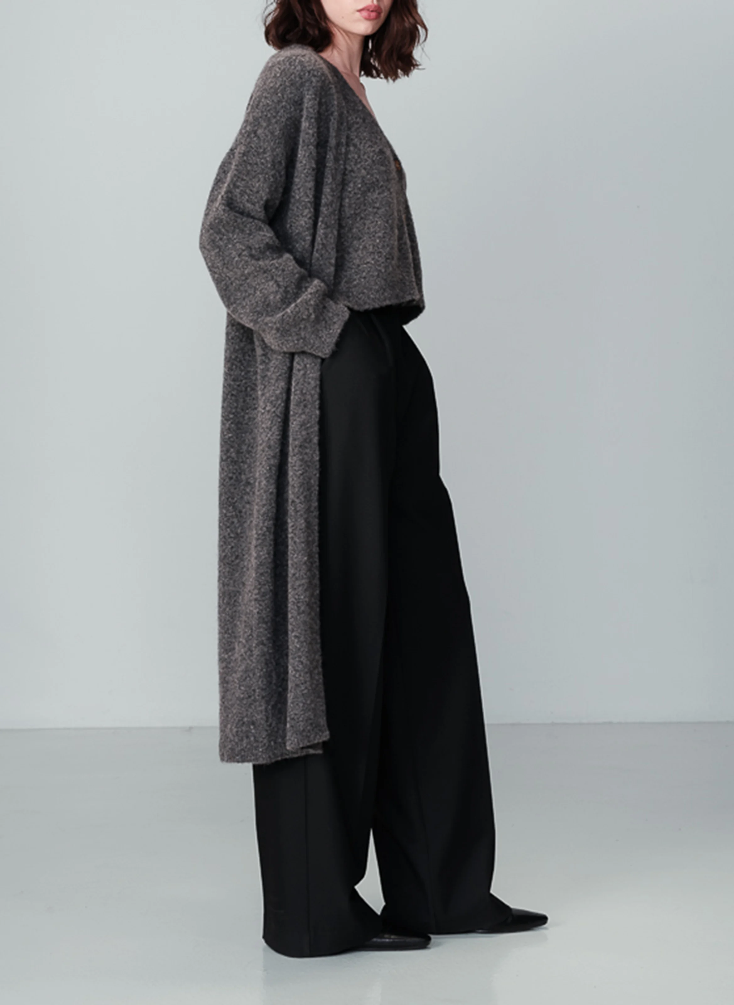 NARINO - Cardigan long ouvert| Argent