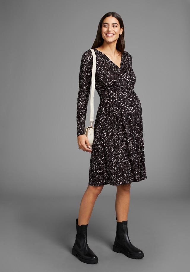 Neun Monate Umstandskleid », Für Schwangerschaft und Stillzeit« , Stillkleid in fliessender Form und mit Punktemuster