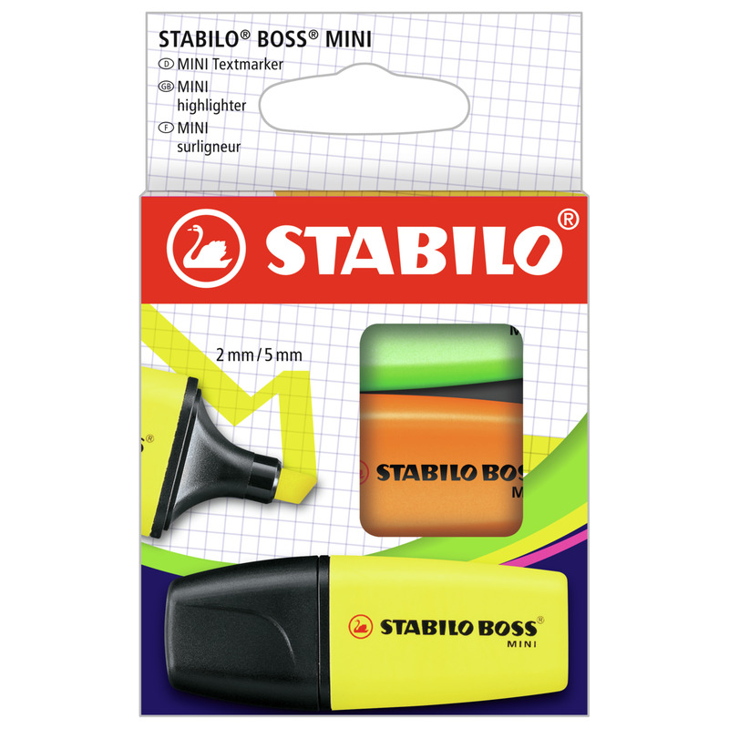 Stabilo Boss Leuchtstifte MINIpop, 3 Stück, grün, orange, gelb