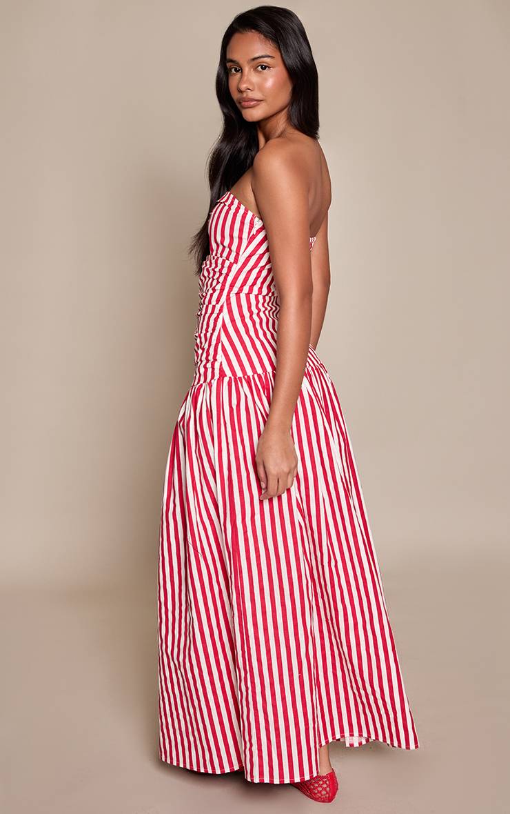 Rouge Robe Maxi Bandeau À Rayures Effet Lin Avec Découpe Buste