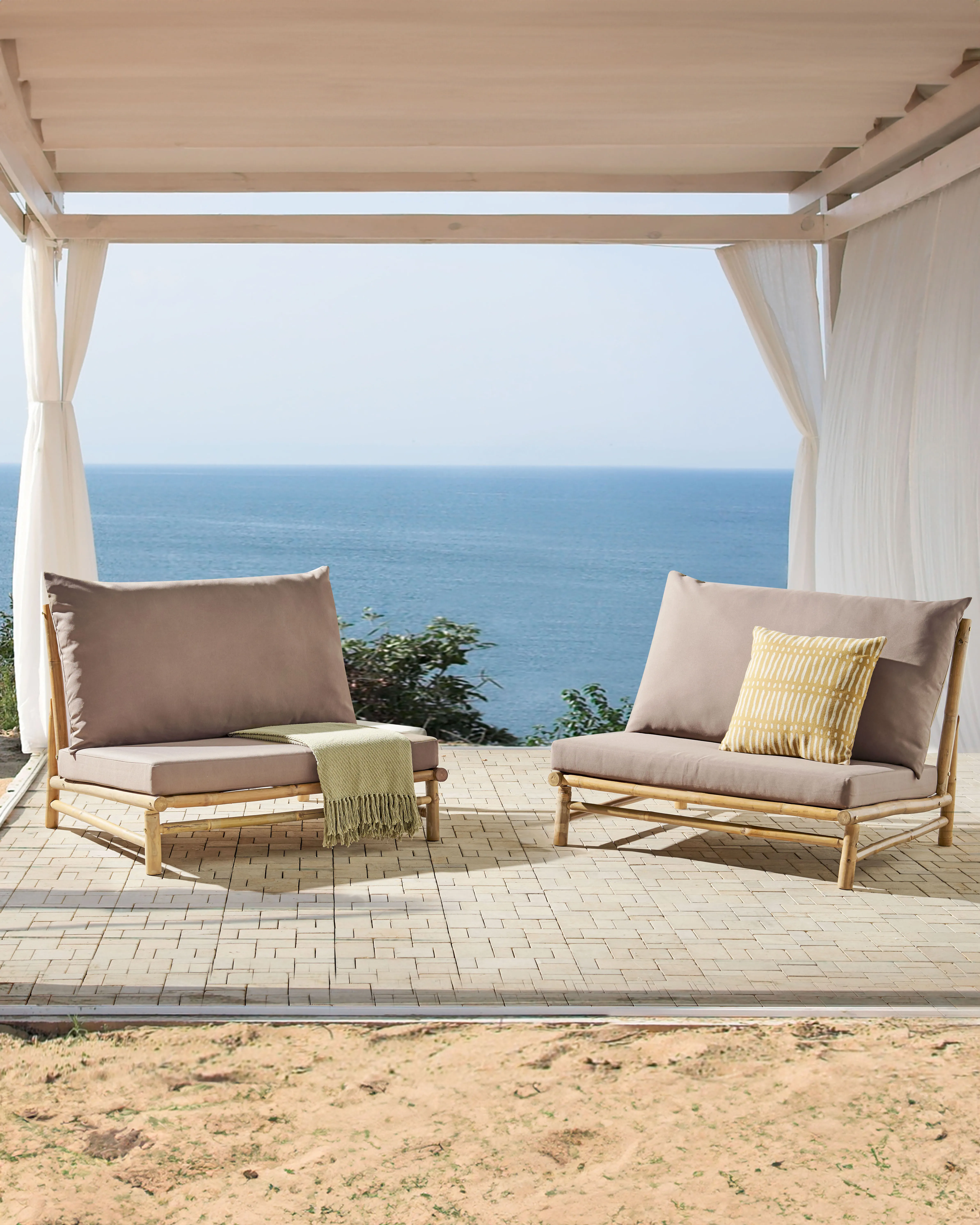 Set van 2 stoelen met zitkussen TODI Bamboehout Taupe