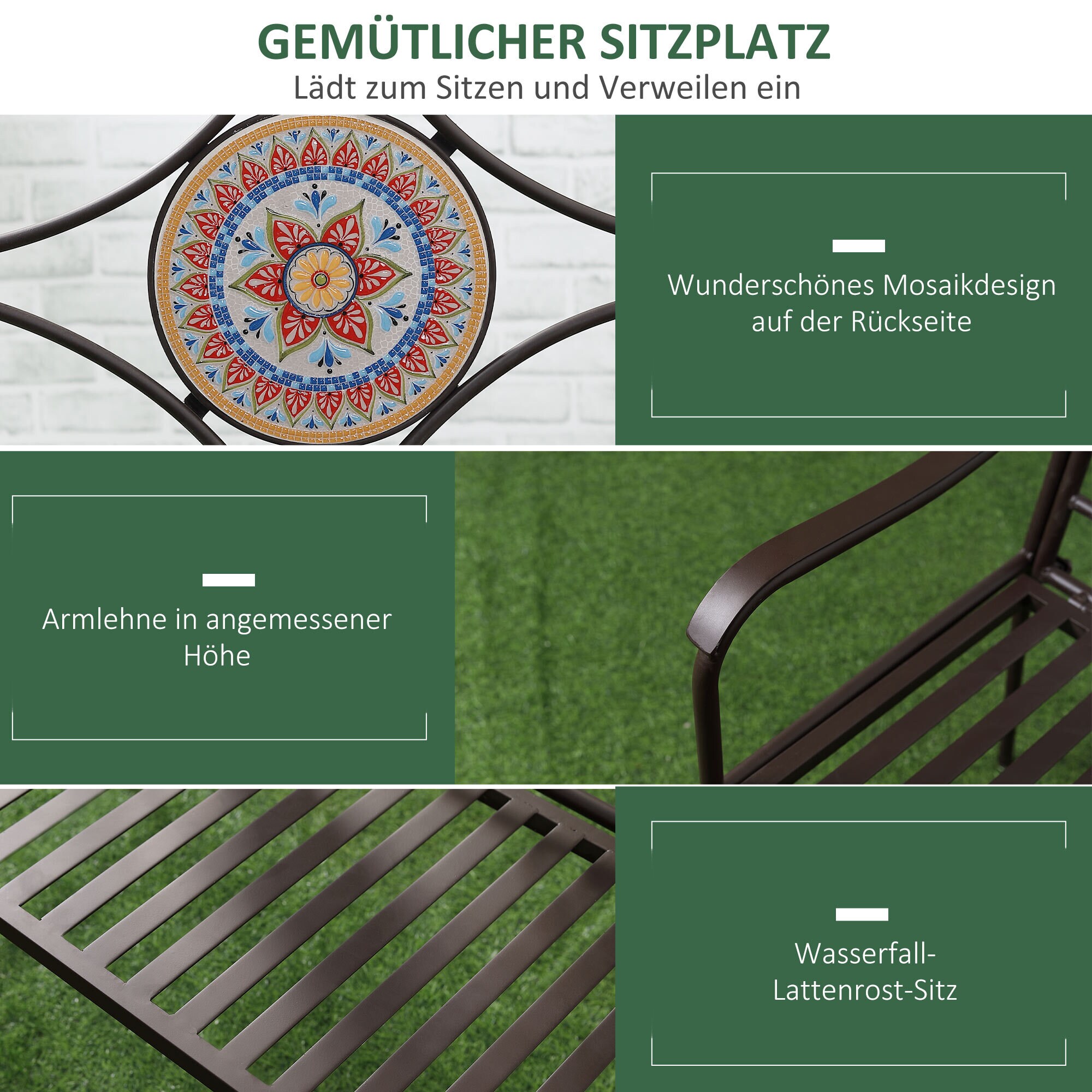 Outsunny Gartenbank mit Rückenlehne braun 121L x 52B x 93H cm