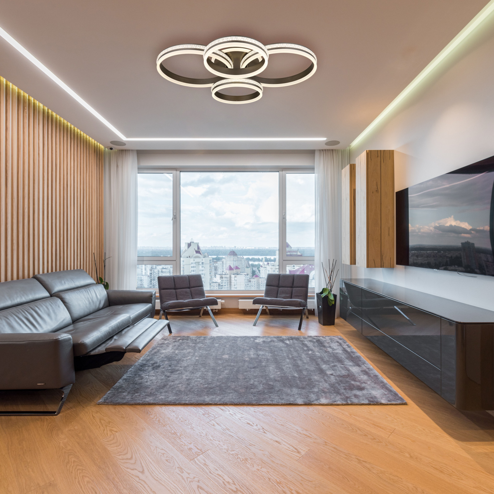 LED-Deckenleuchte - titanfarben - Kunststoffkristalle - 85 cm