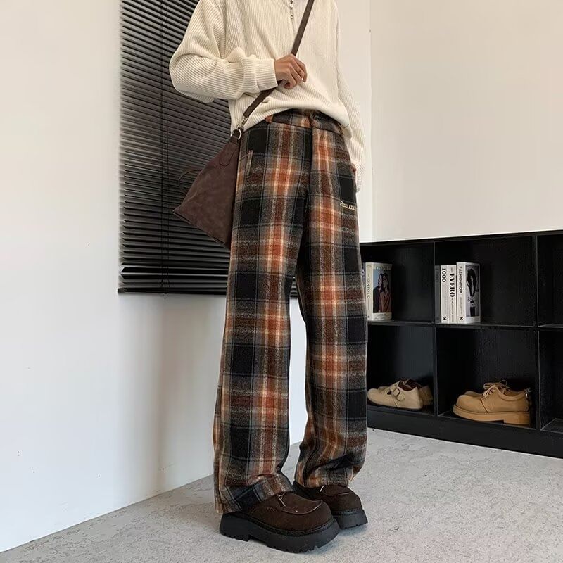 Cowpow - Geruite broek met rechte pijpen en elastische taille