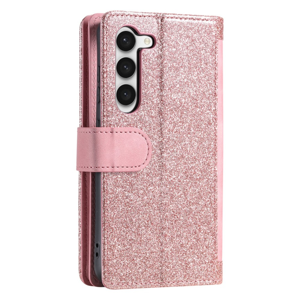 Samsung Galaxy S23 5G Leder Tasche Flip Cover mit Reissverschluss - Rosa / Roségold