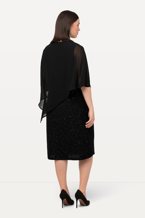Kleid, doppellagig, Chiffon-Cape, V-Ausschnitt, 3/4-Arm