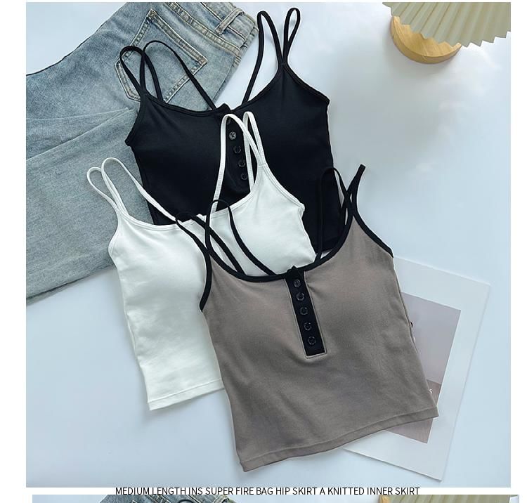 DIYI - Henley cropped cami top met spaghettibandjes en ronde hals