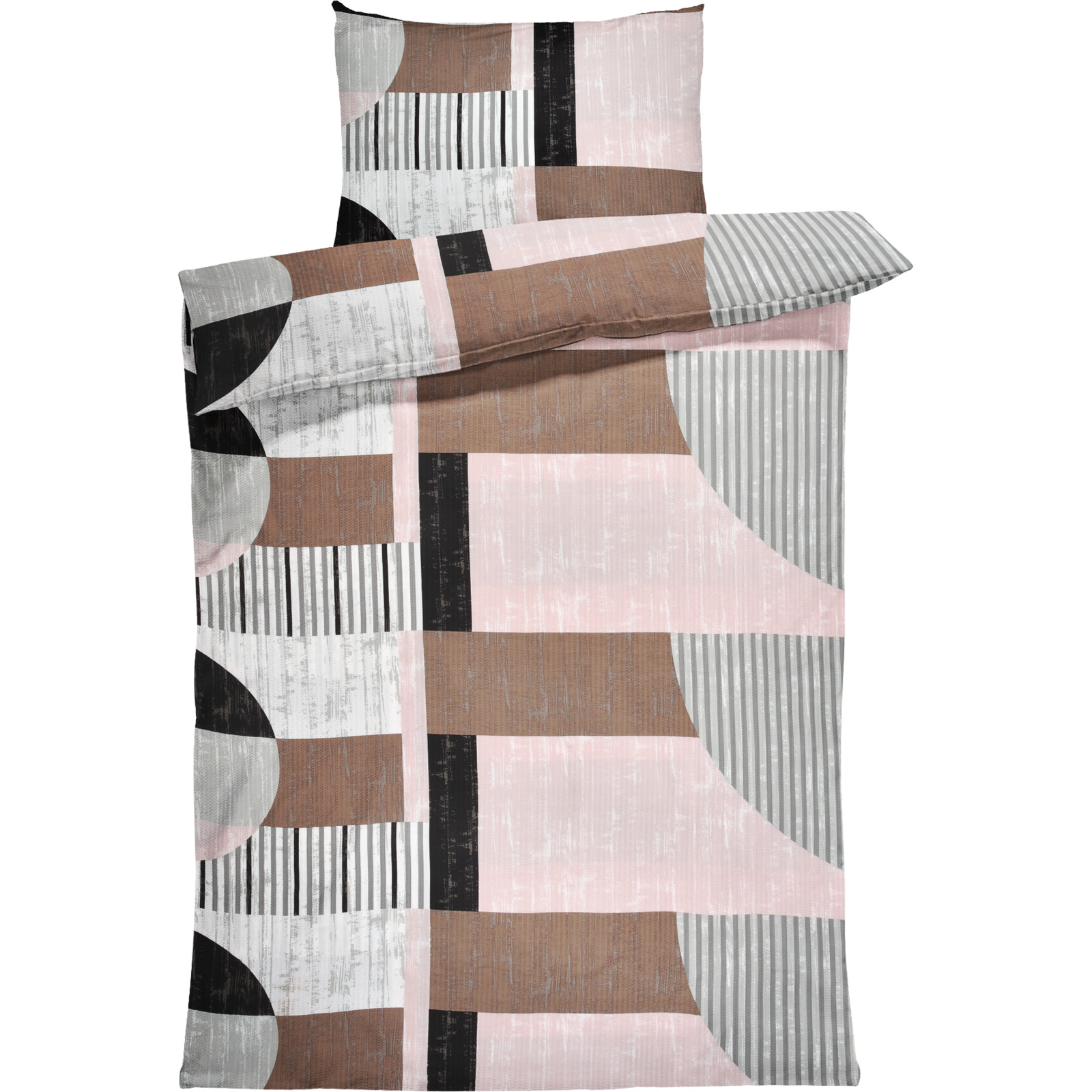 Bettwäsche Seersucker Geometrie beige-grau 160x210 65x100 Bettanzug Nord