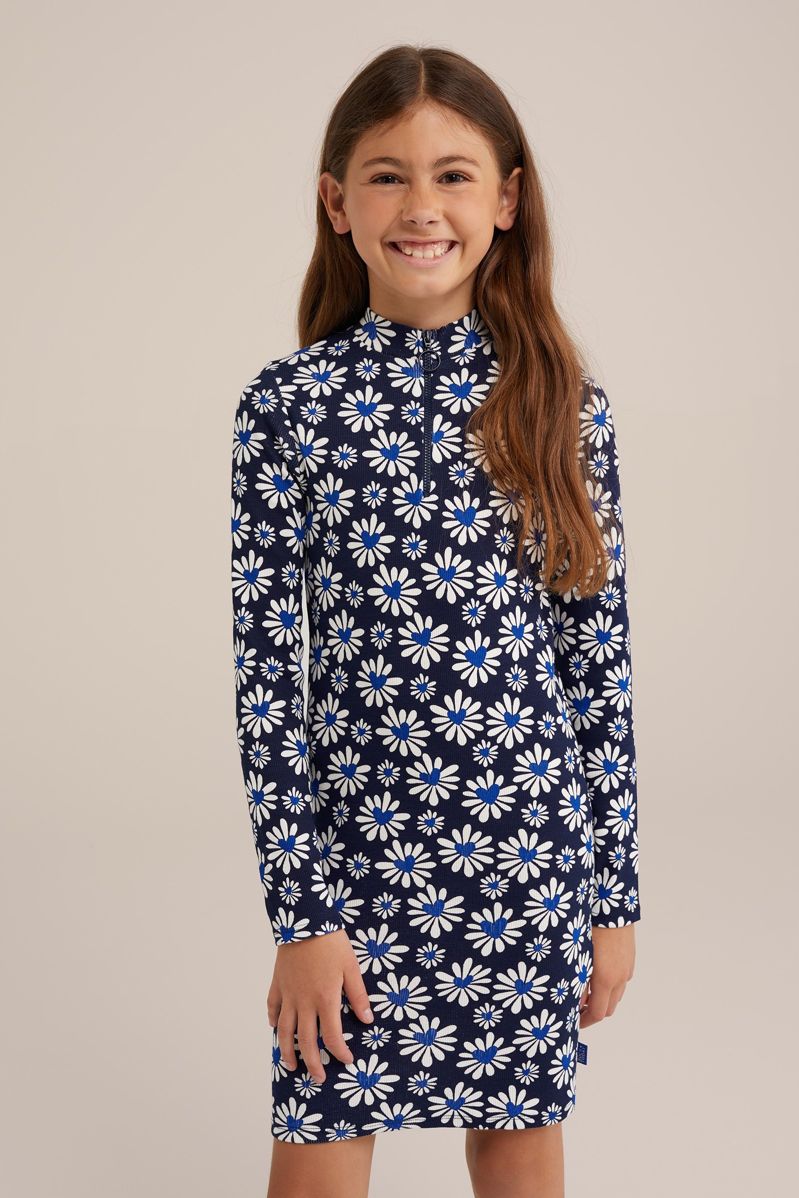 Meisjes jurk met dessin WE Fashion Donkerblauw
