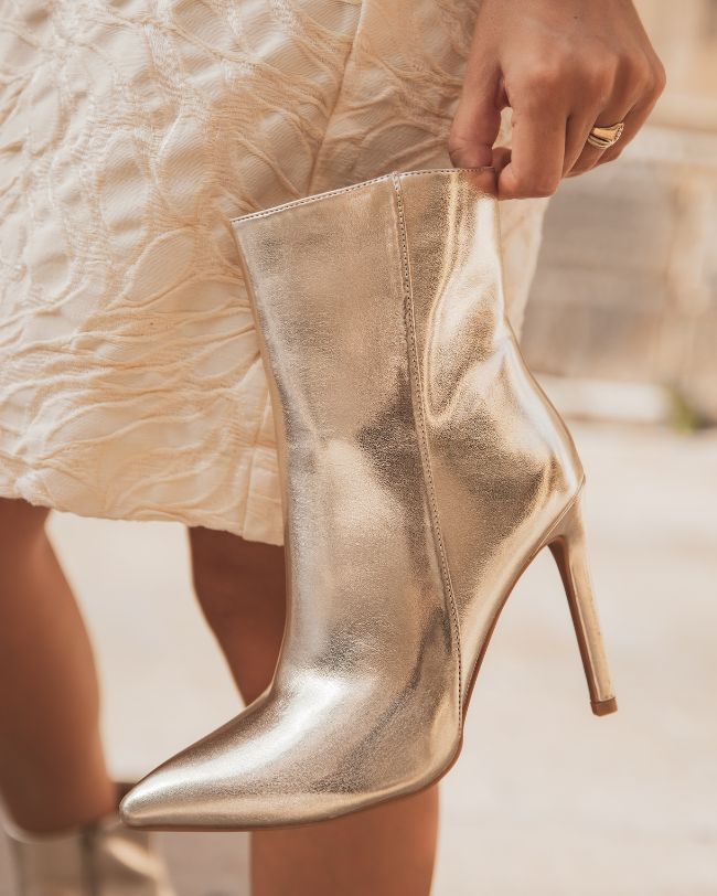 Bottines femme à talon aiguille dorées - Pauline