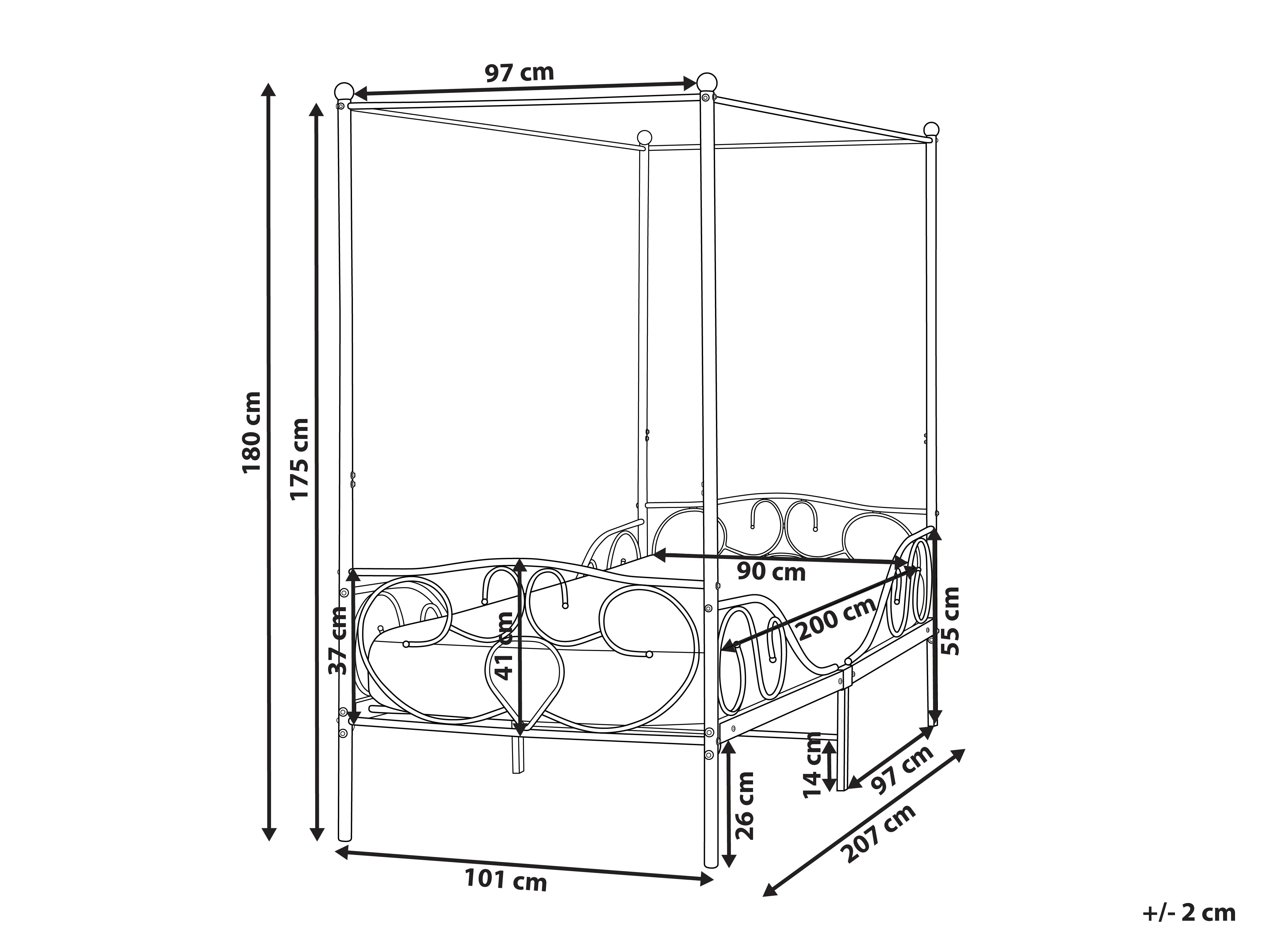 Hemelbed Metaal SORMERY 90 x 200 cm Zwart