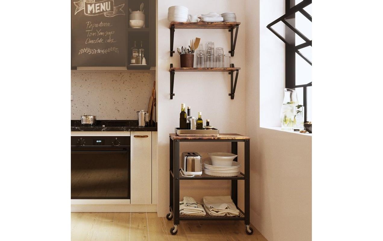 Wandregal 2er Set 60 x 32 cm, Braun/SchwarzWandablagen im industriellen Design