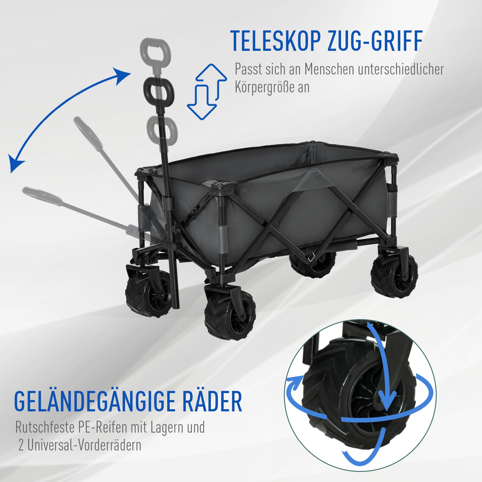 Outsunny Gerätewagen Geräumiges Design, das bis zu 70 kg tragen kann 108L x 53B x 59-89H cm (LxBxH)