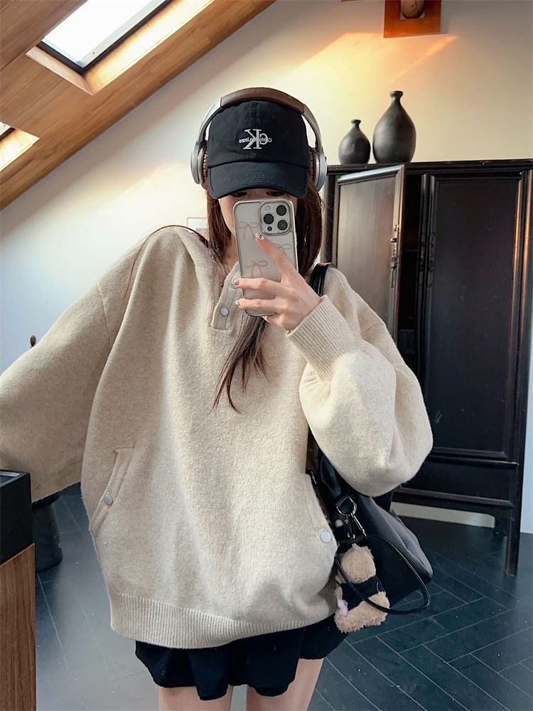 Monroll - Effen gebreide hoodie met drukknopen